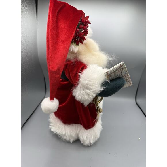 Vintage Santa Claus Figure Red Velvet Coat Faux Fur Trim Weighted Base 18” - Picture 2 of 6